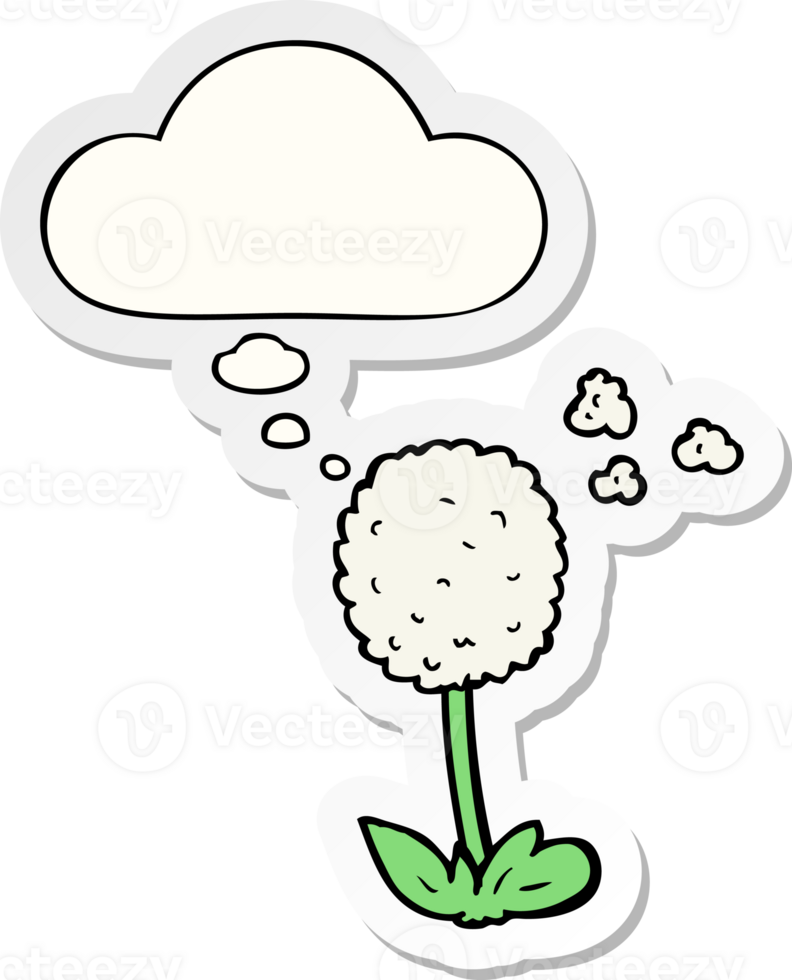 cartoon flower with thought bubble as a printed sticker png