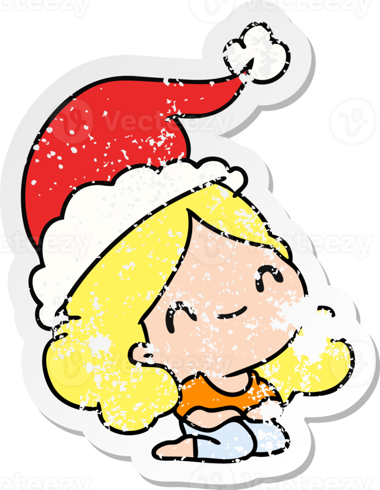 hand drawn christmas distressed sticker cartoon of kawaii girl png