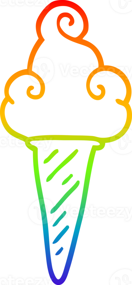 rainbow gradient line drawing of a cartoon ice cream png