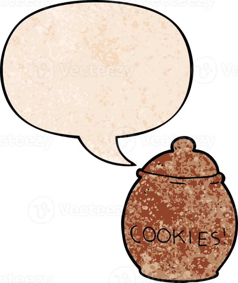 cartoon cookie jar with speech bubble in retro texture style png