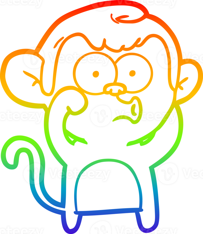 rainbow gradient line drawing of a cartoon hooting monkey png