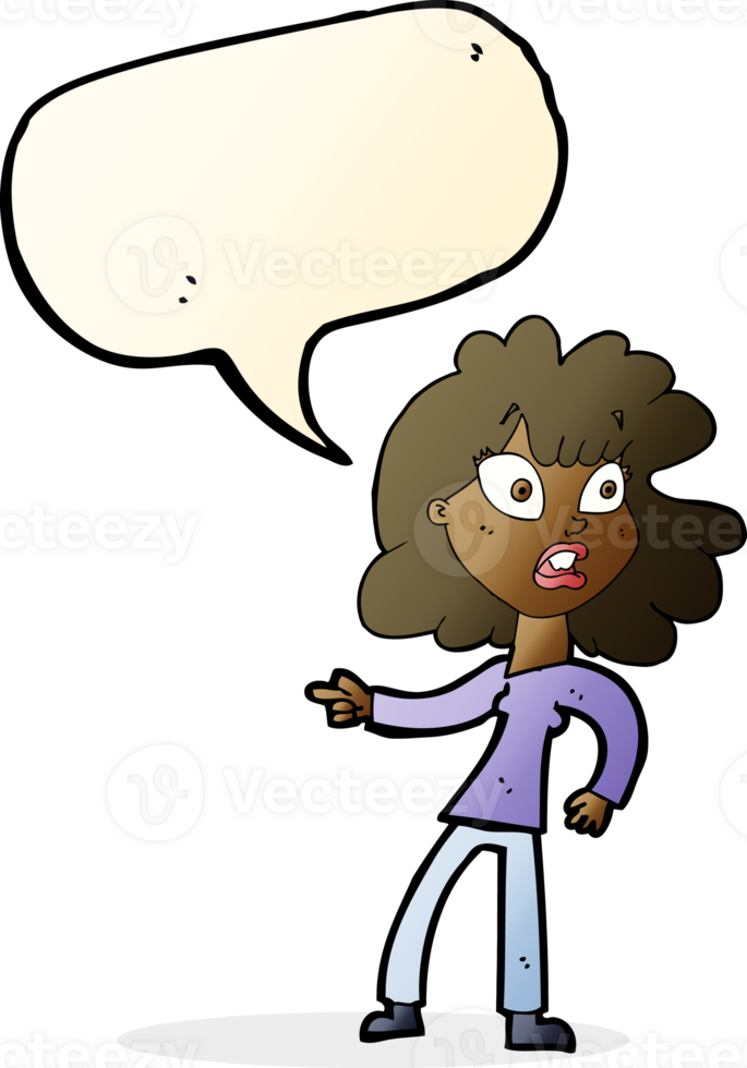 cartoon worried woman pointing with speech bubble png