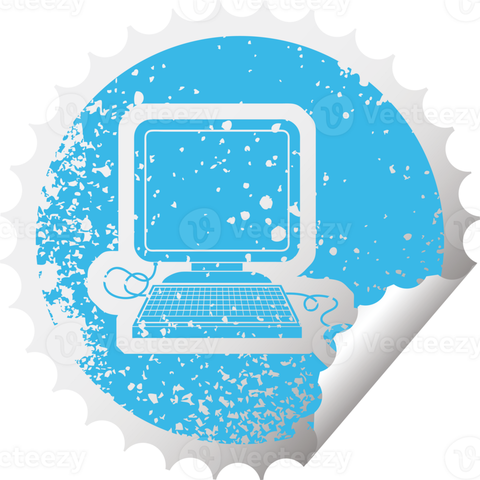distressed sticker icon illustration of a computer with mouse png