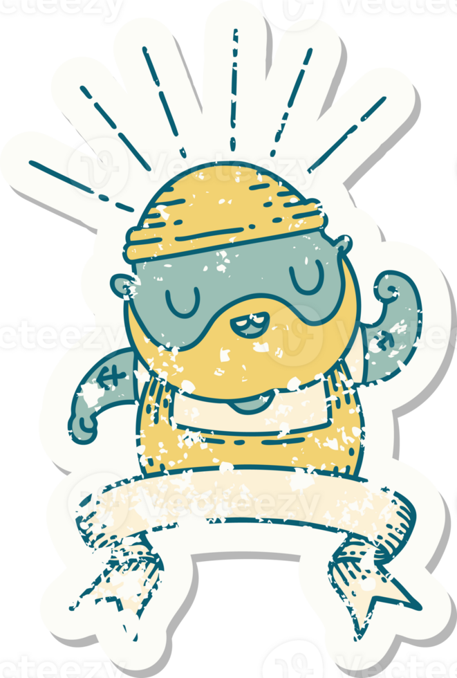 worn old sticker of a tattoo style bearded man flexing bicep png