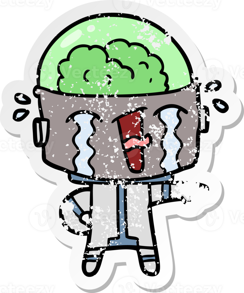 distressed sticker of a cartoon crying robot png