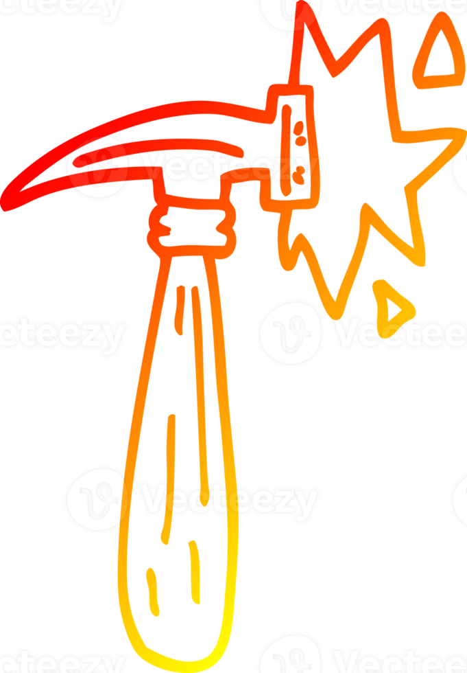 warm gradient line drawing of a cartoon hammer banging png