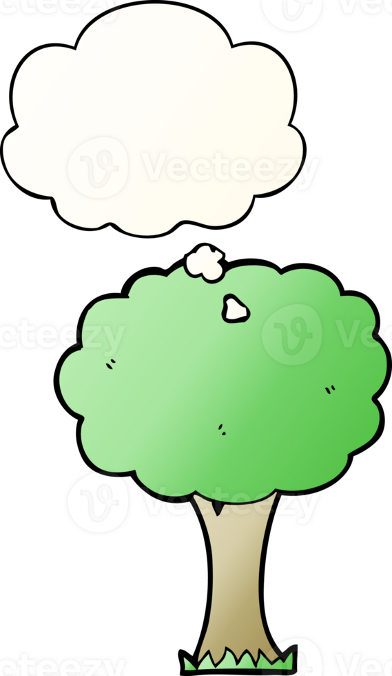 cartoon tree with thought bubble in smooth gradient style png