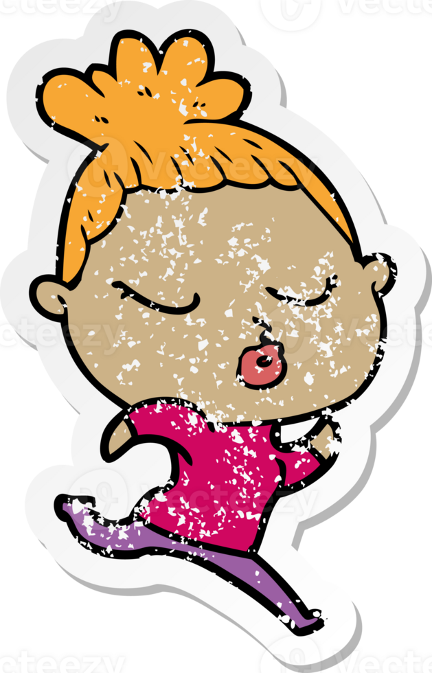 distressed sticker of a cartoon calm woman png