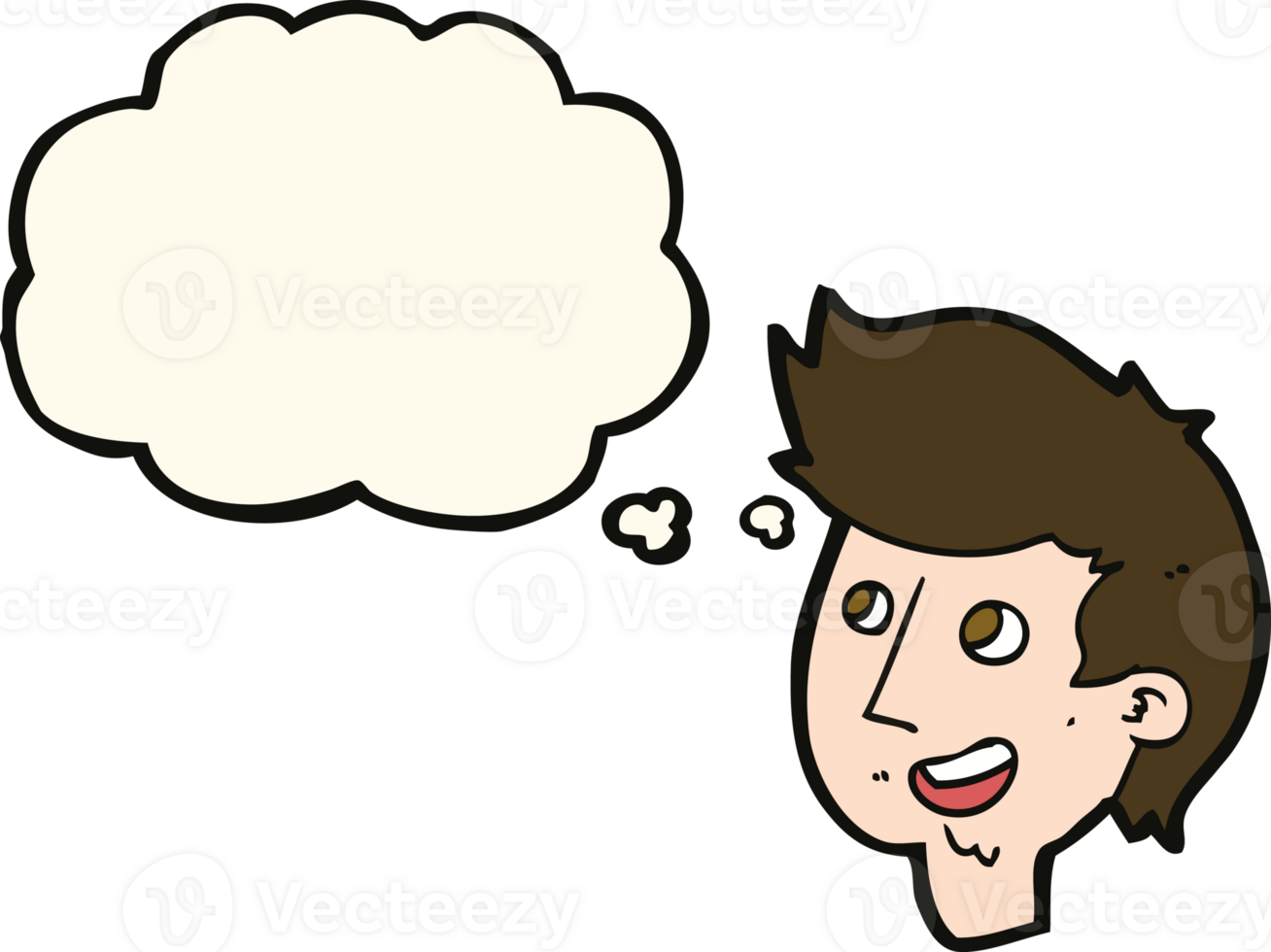 cartoon happy boy face with thought bubble png