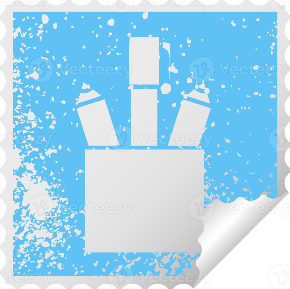 distressed square peeling sticker symbol of a pencil pot png