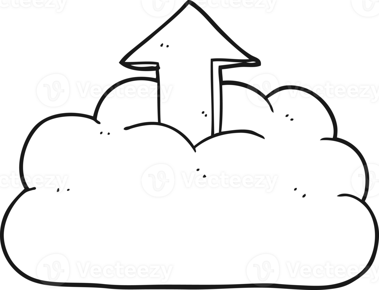 hand drawn black and white cartoon upload to the cloud png