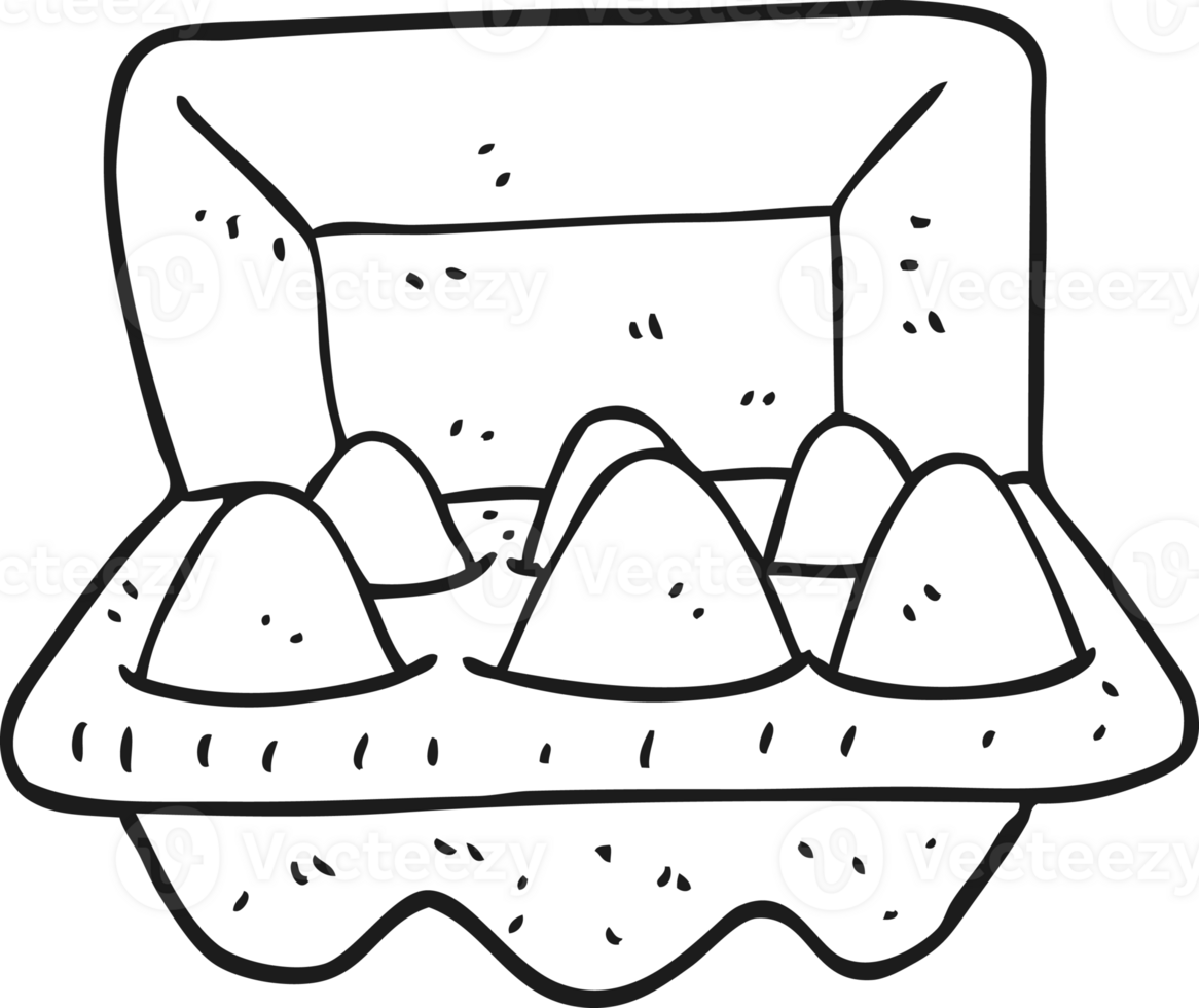 hand drawn black and white cartoon eggs in box png