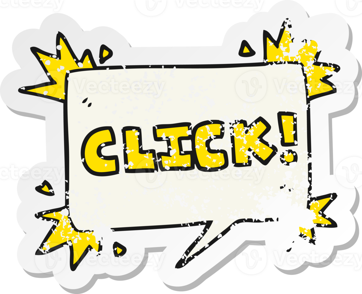 retro distressed sticker of a cartoon click sign png