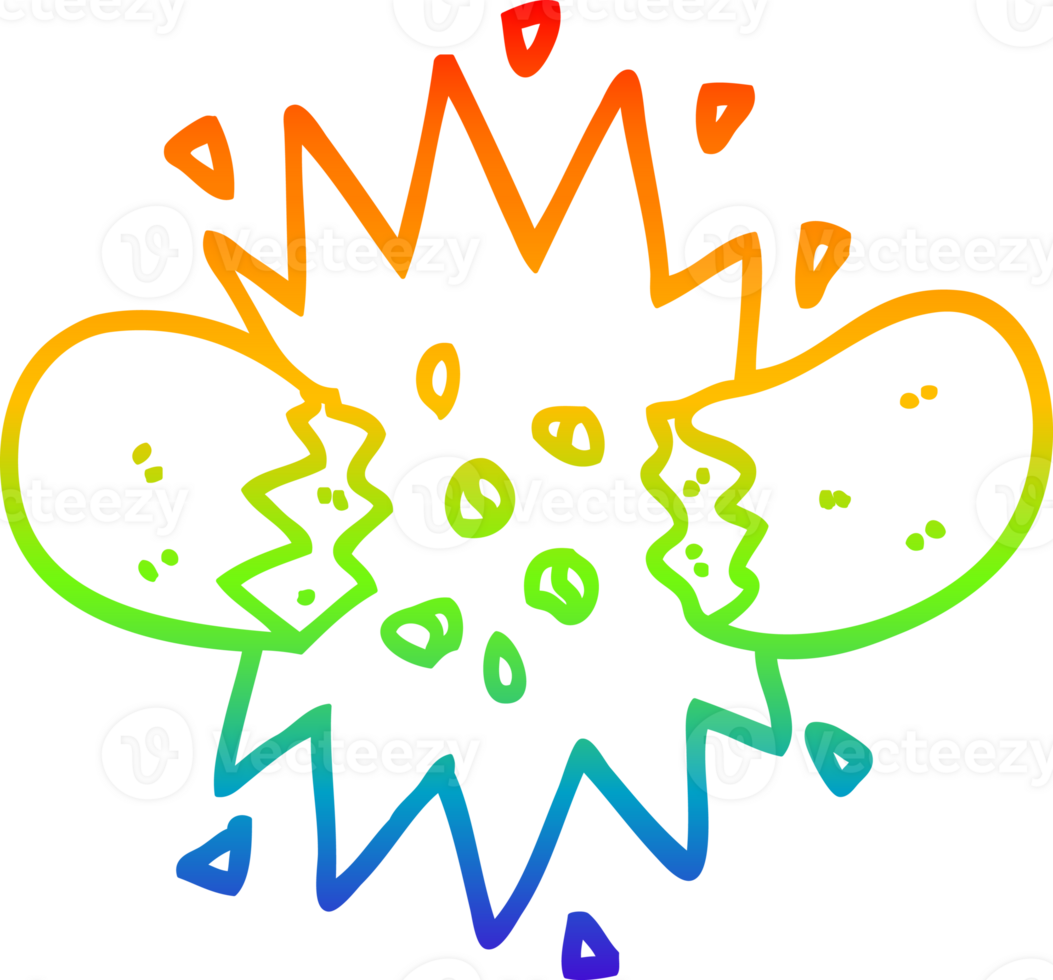 rainbow gradient line drawing of a cartoon exploding sausage png
