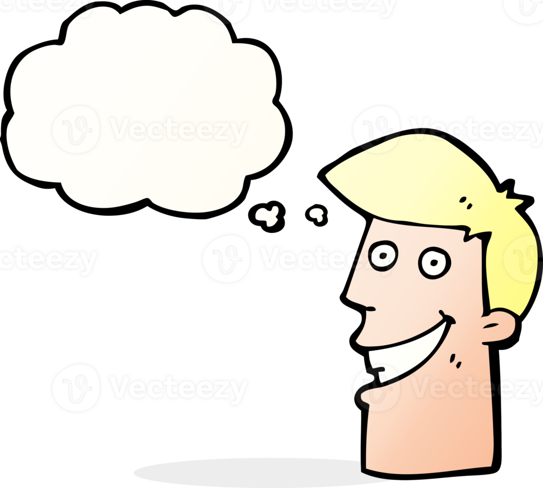 cartoon grinning man with thought bubble png