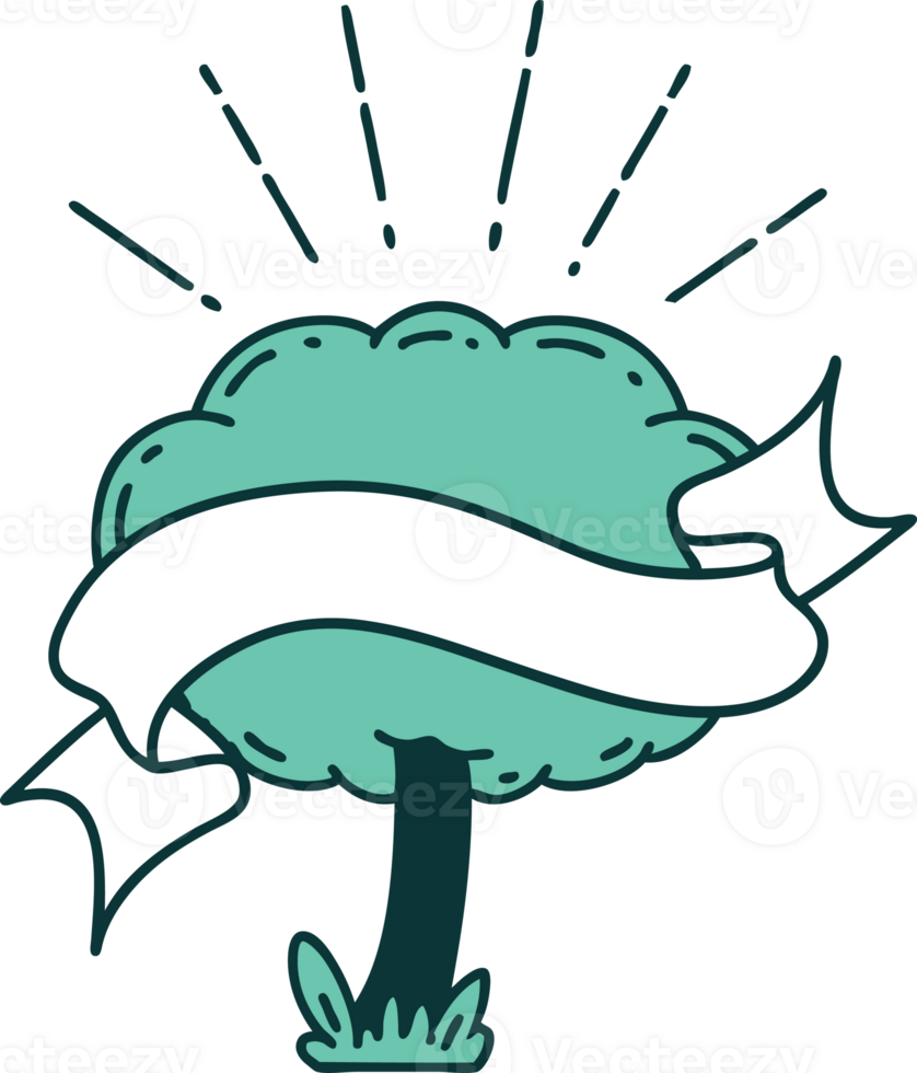 scroll banner with tattoo style tree png