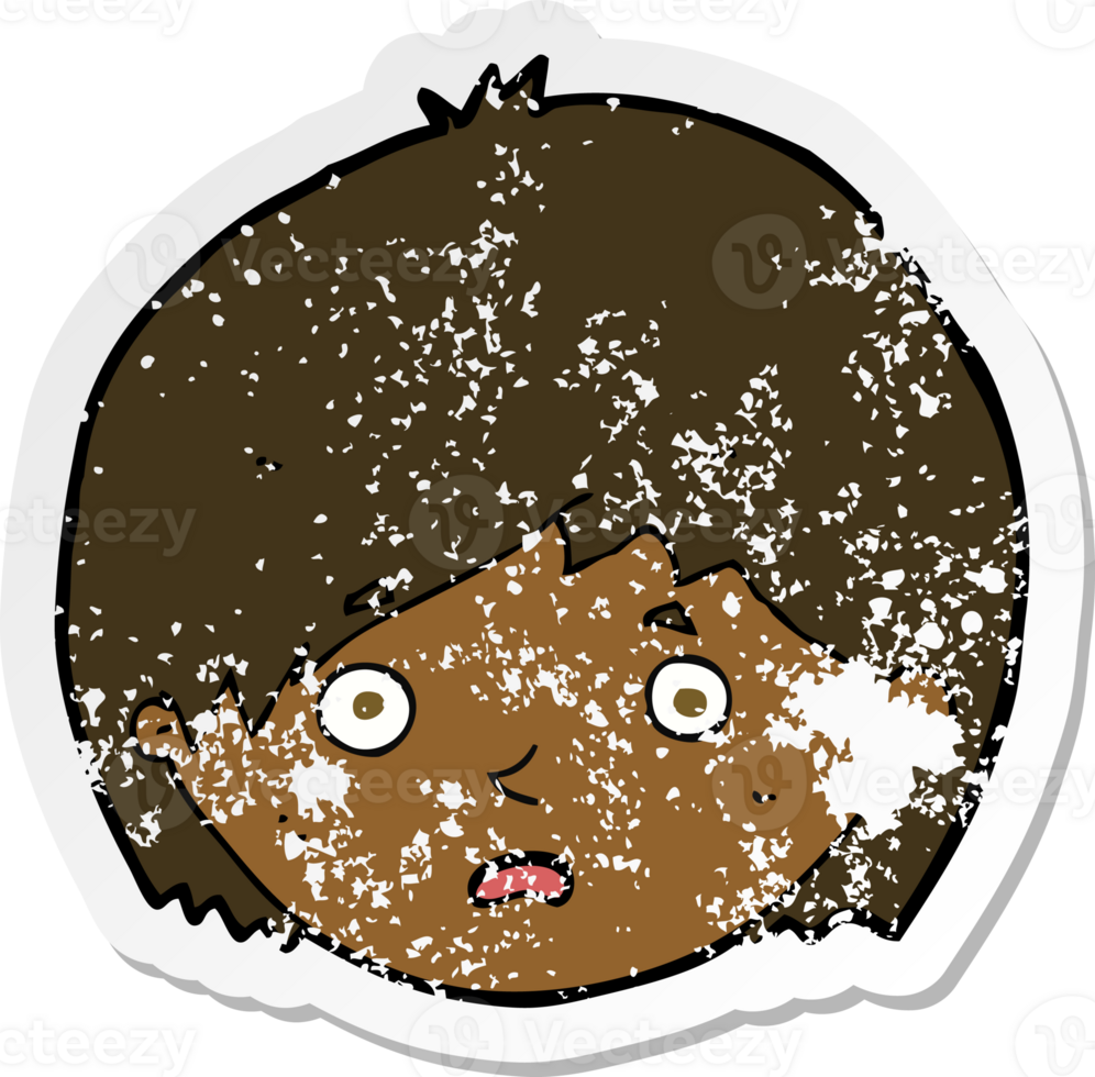 retro distressed sticker of a cartoon unhappy boy png
