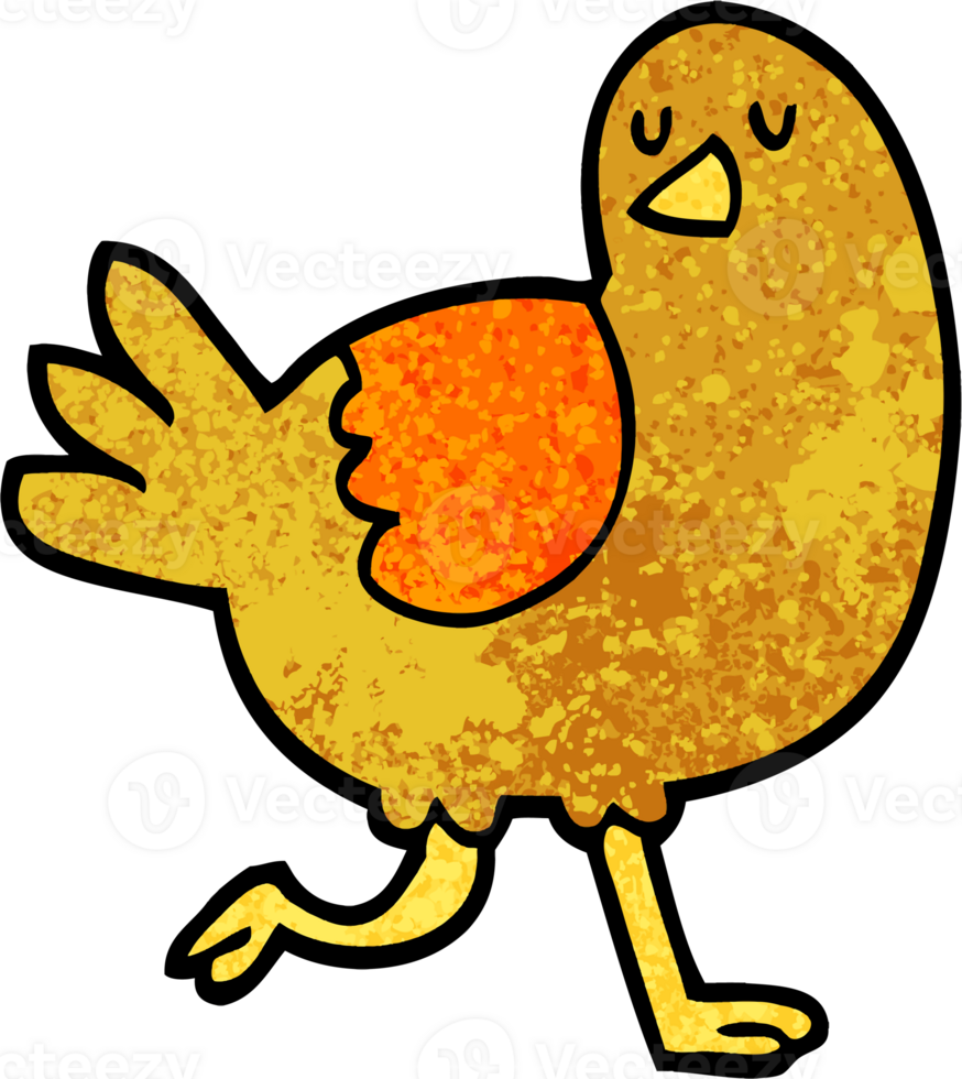 grunge textured illustration cartoon bird running png