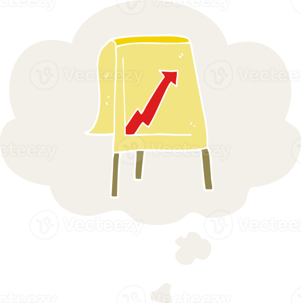 cartoon business chart with arrow with thought bubble in retro style png