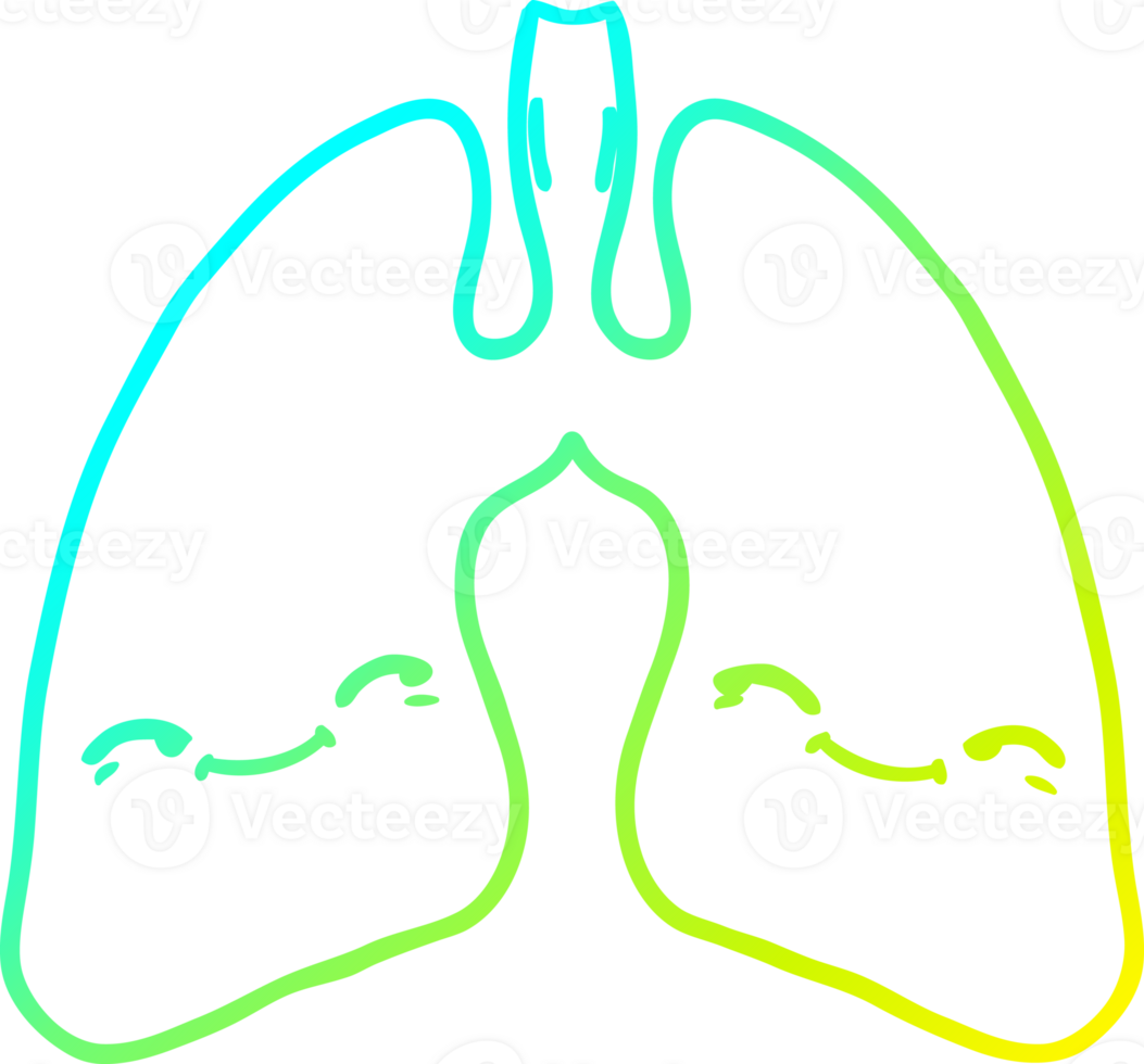 cold gradient line drawing of a cartoon lungs png