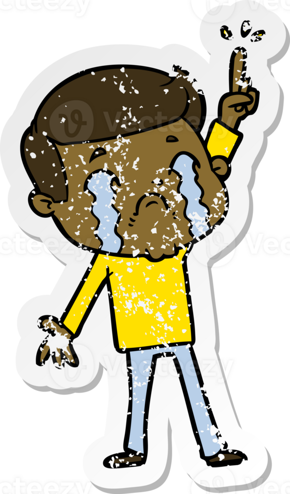 distressed sticker of a cartoon man crying png