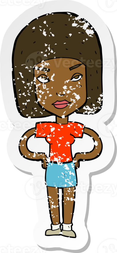 retro distressed sticker of a cartoon annoyed woman png