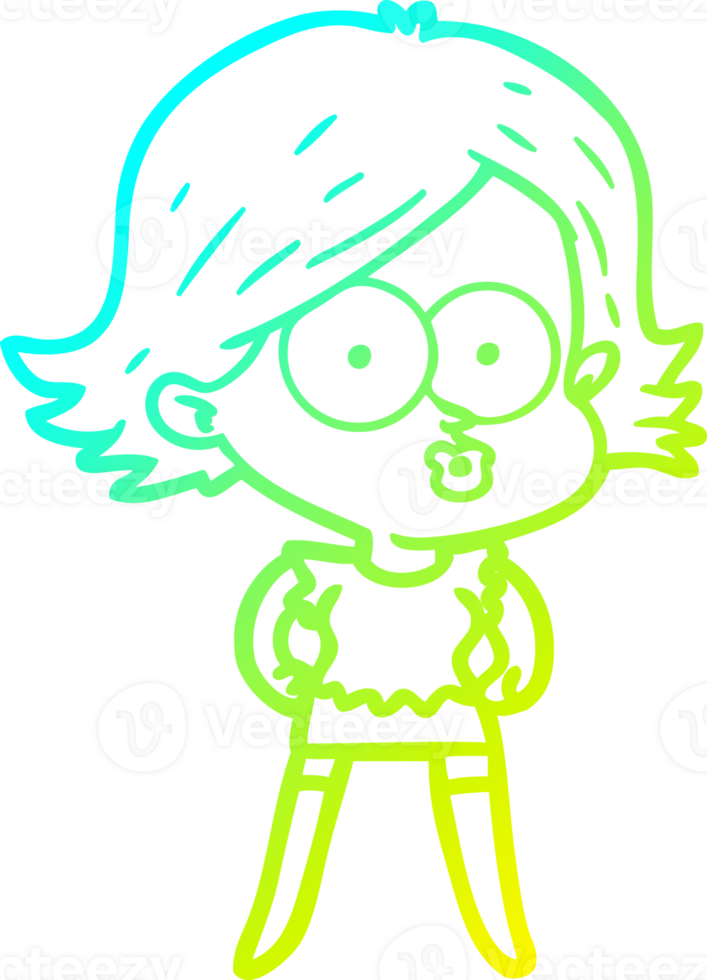 cold gradient line drawing of a cartoon girl pouting png