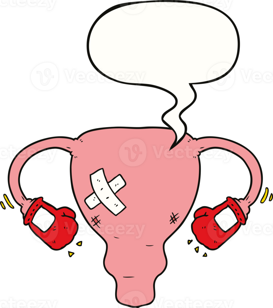 cartoon beat up uterus with boxing gloves with speech bubble png