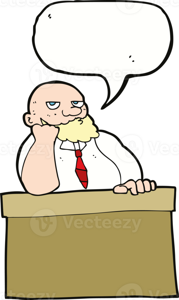 cartoon bored man at desk with speech bubble png