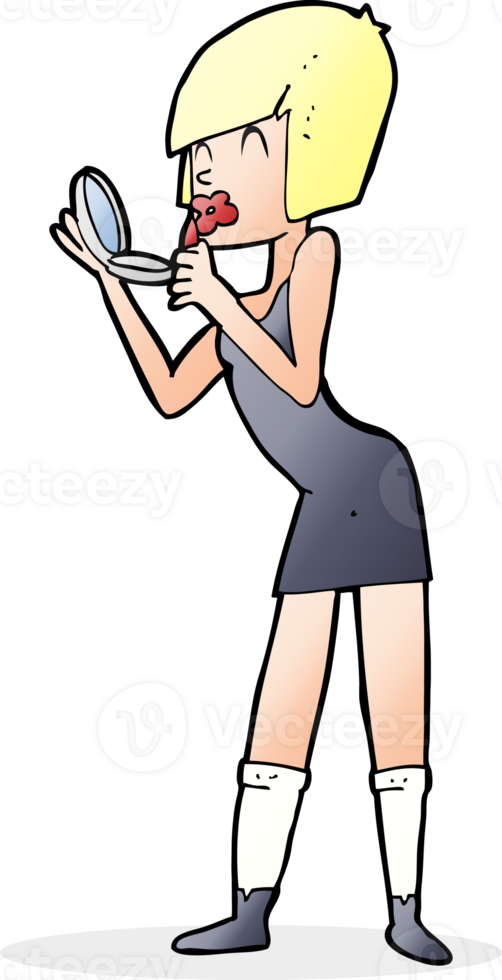 cartoon woman applying lipstick png