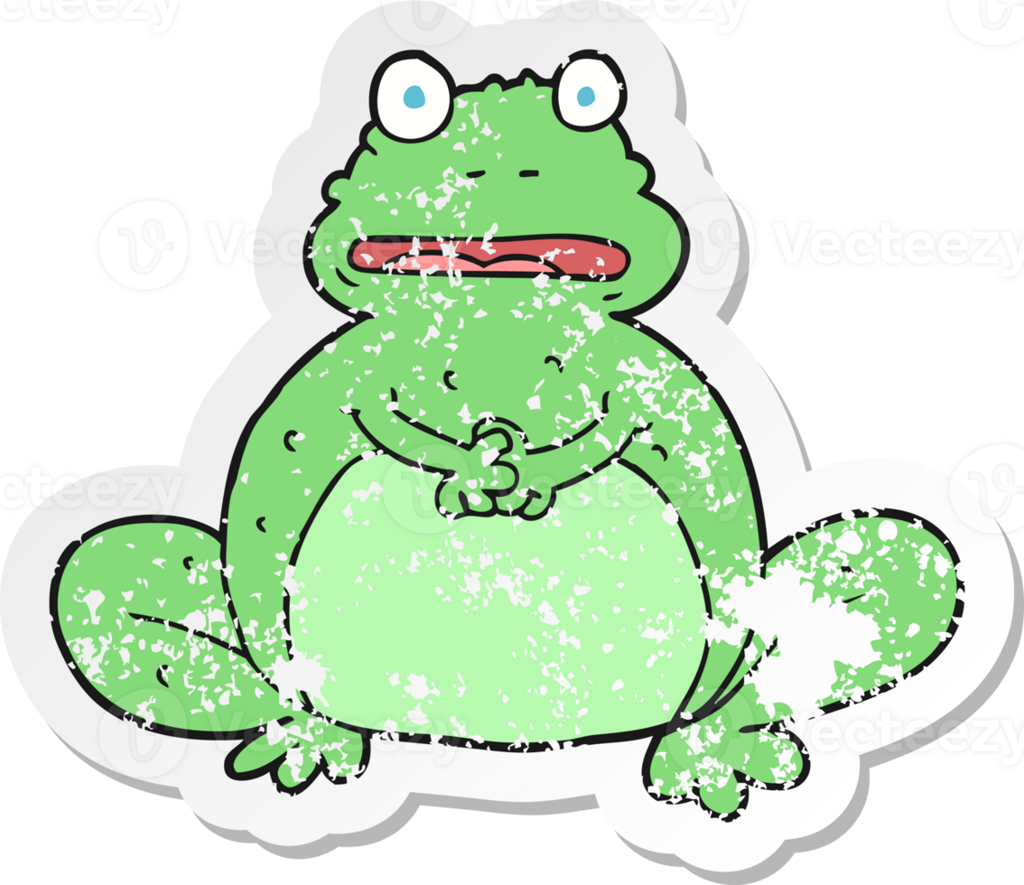 retro distressed sticker of a cartoon frog png