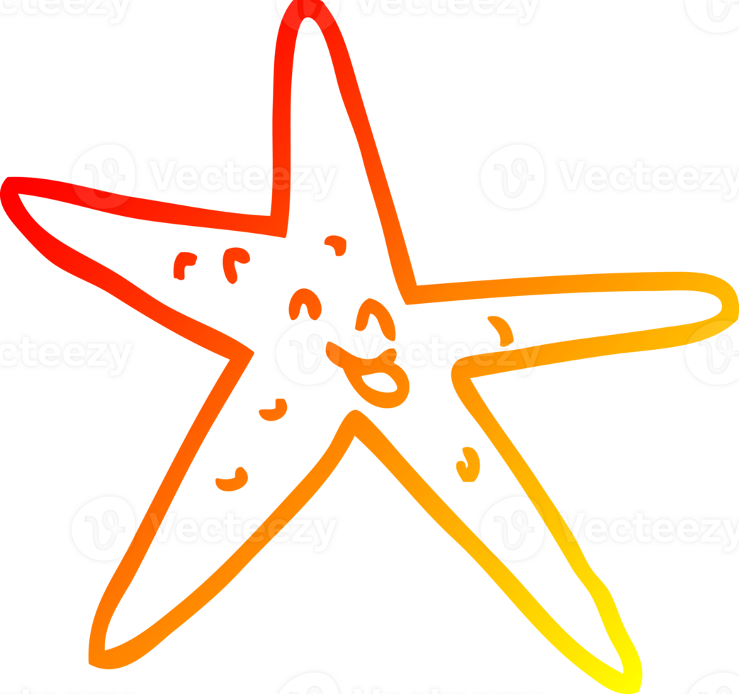 warm gradient line drawing of a cartoon happy star fish png