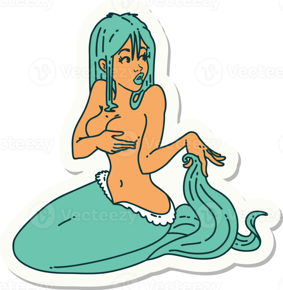 pegatina de tatuaje al estilo tradicional de una sirena png