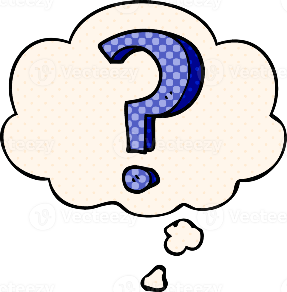 cartoon question mark with thought bubble in comic book style png