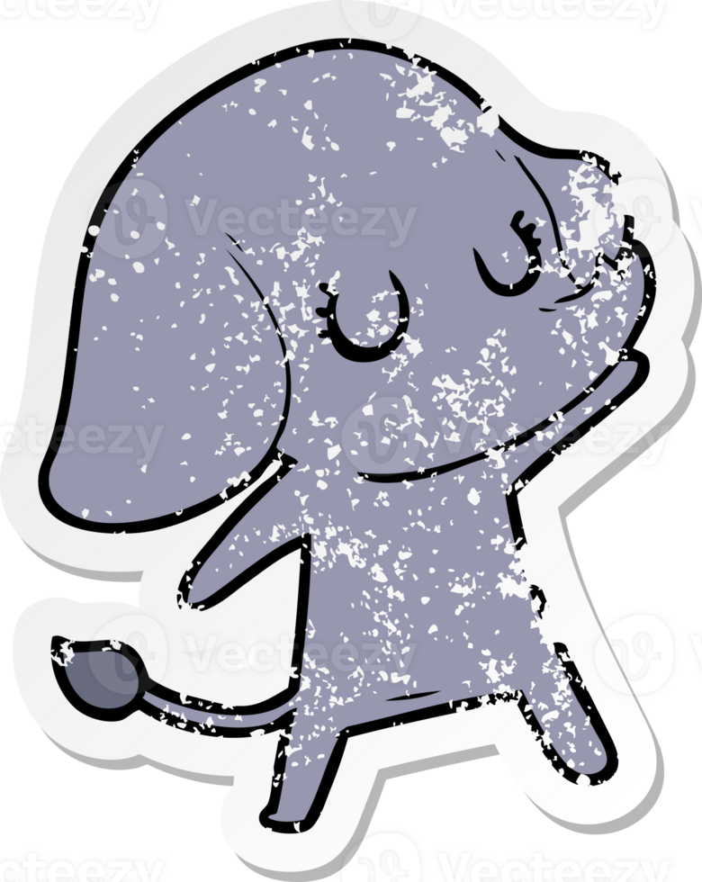 distressed sticker of a cute cartoon elephant png