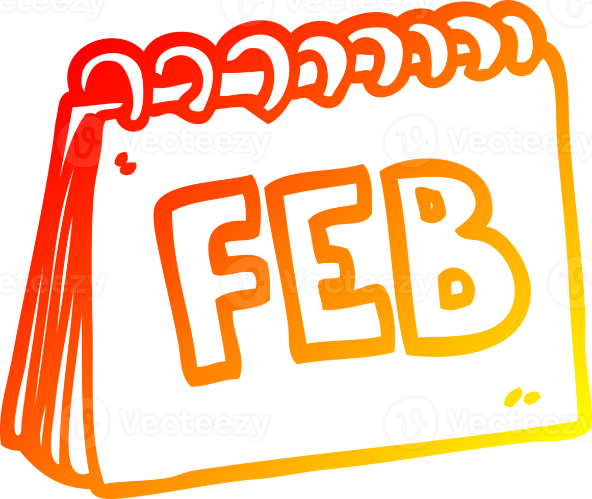 warm gradient line drawing of a cartoon calendar showing month of February png