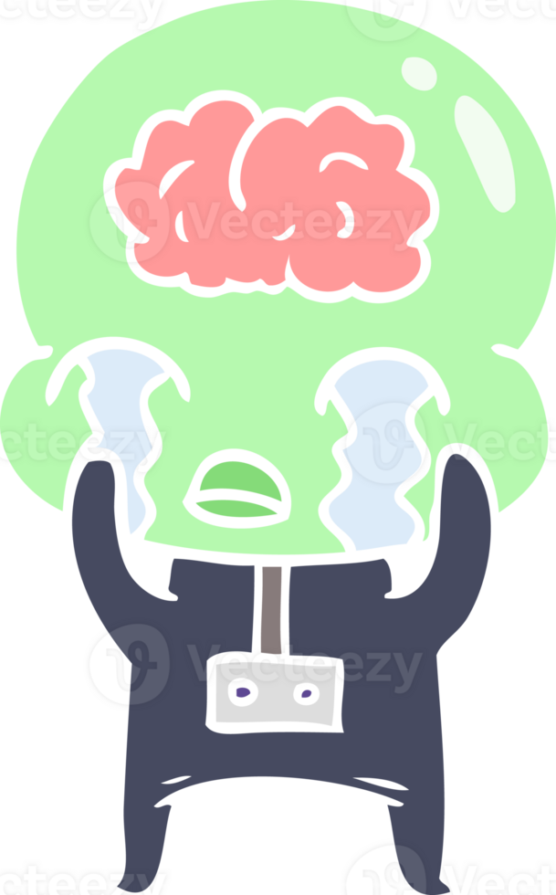 flat color style cartoon big brain alien crying png