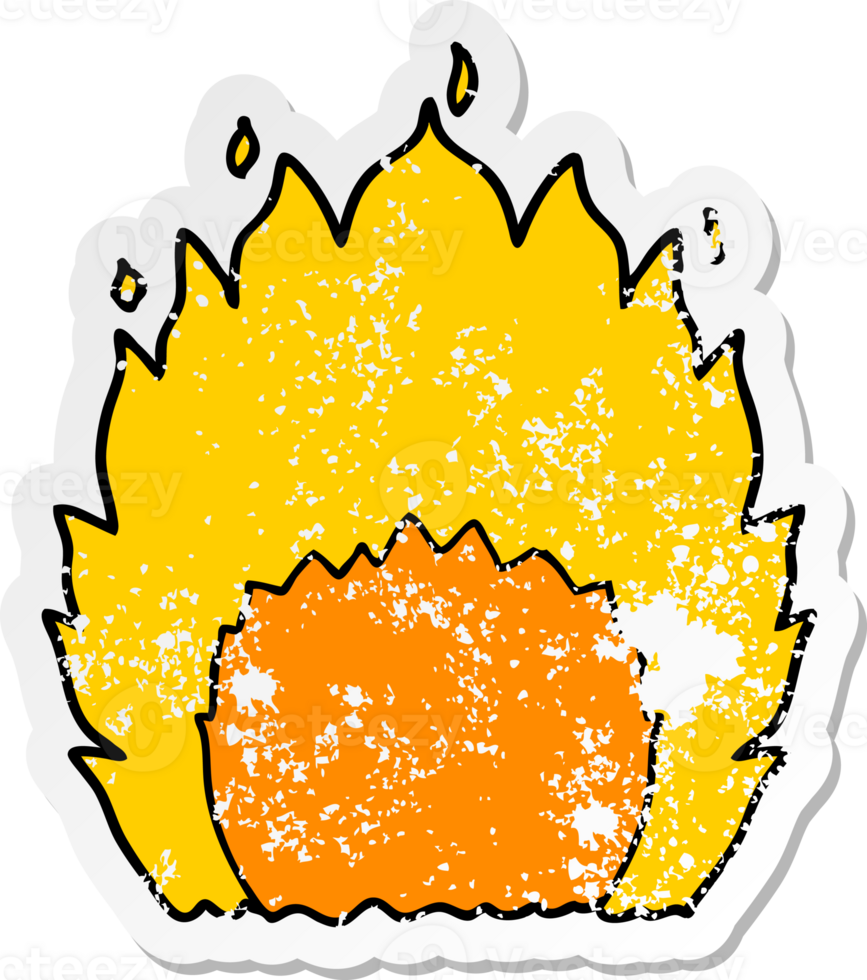 distressed sticker of a cartoon fire png