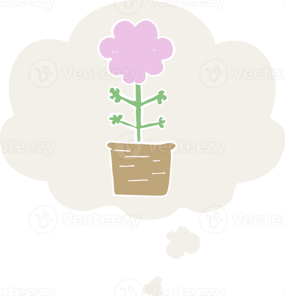 cute cartoon flower with thought bubble in retro style png