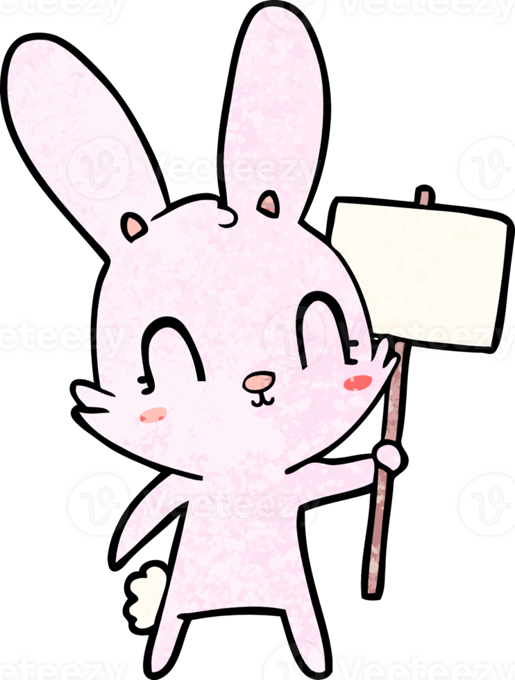 cute cartoon rabbit with sign png