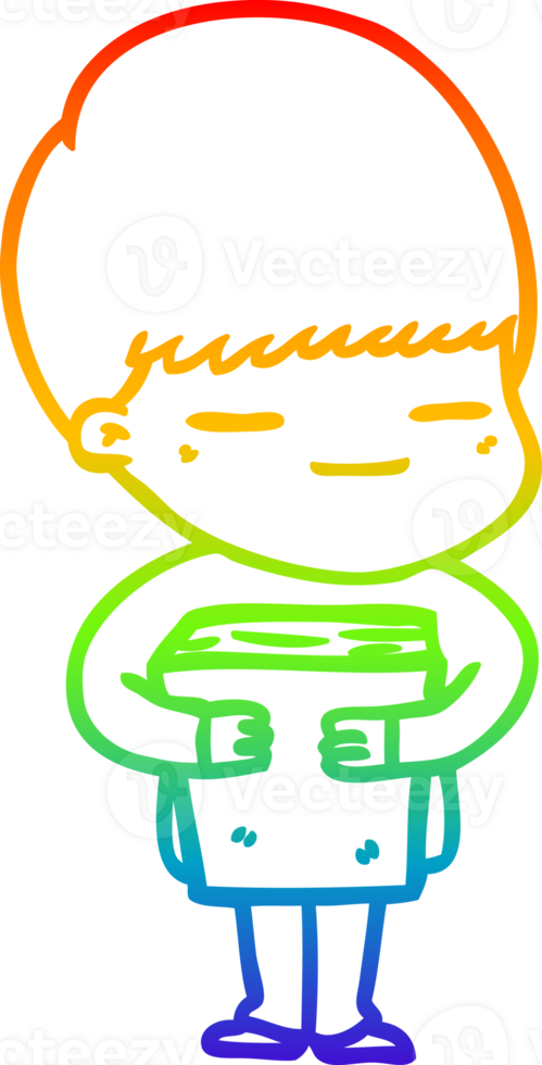 rainbow gradient line drawing of a cartoon smug boy png