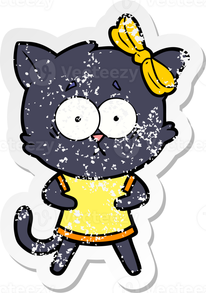 distressed sticker of a cartoon cat png
