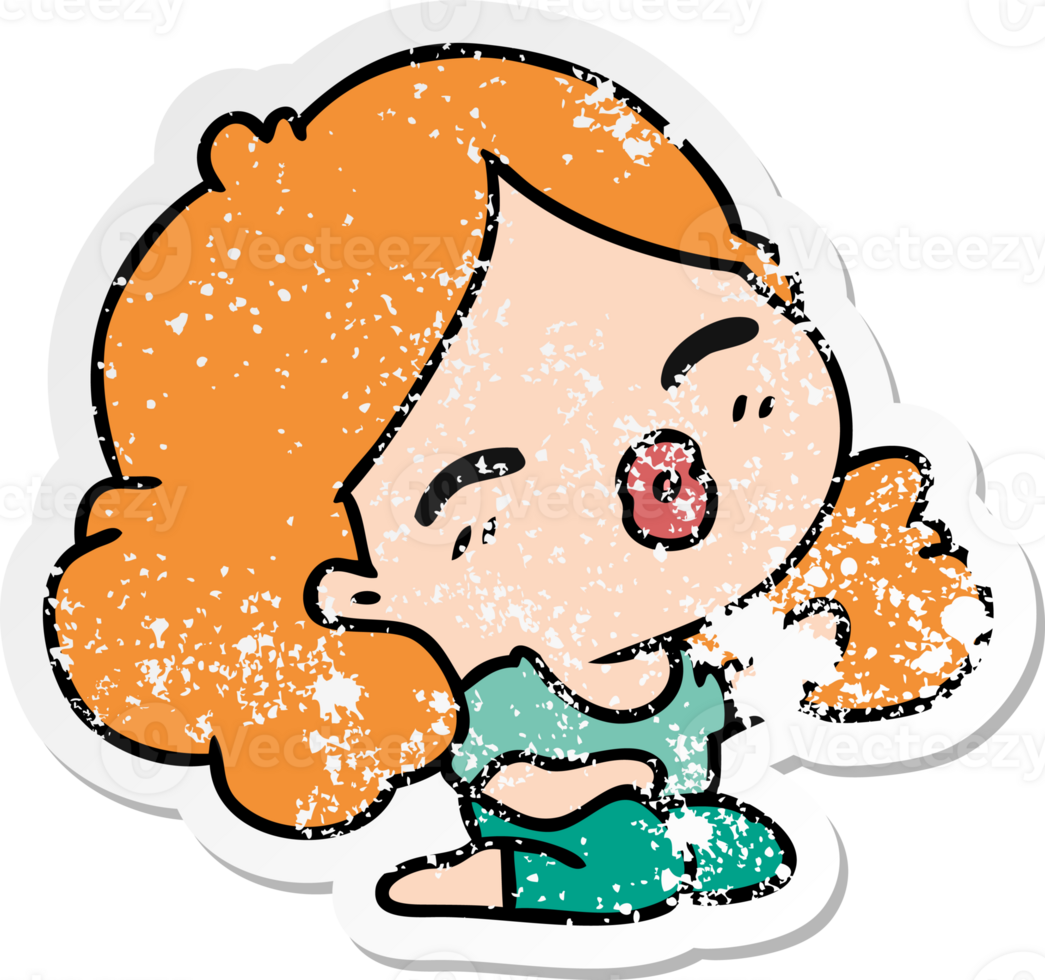 hand drawn distressed sticker cartoon of cute kawaii girl png