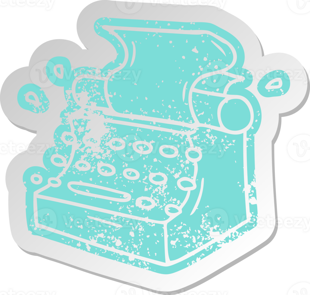 distressed old cartoon sticker of old school typewriter png