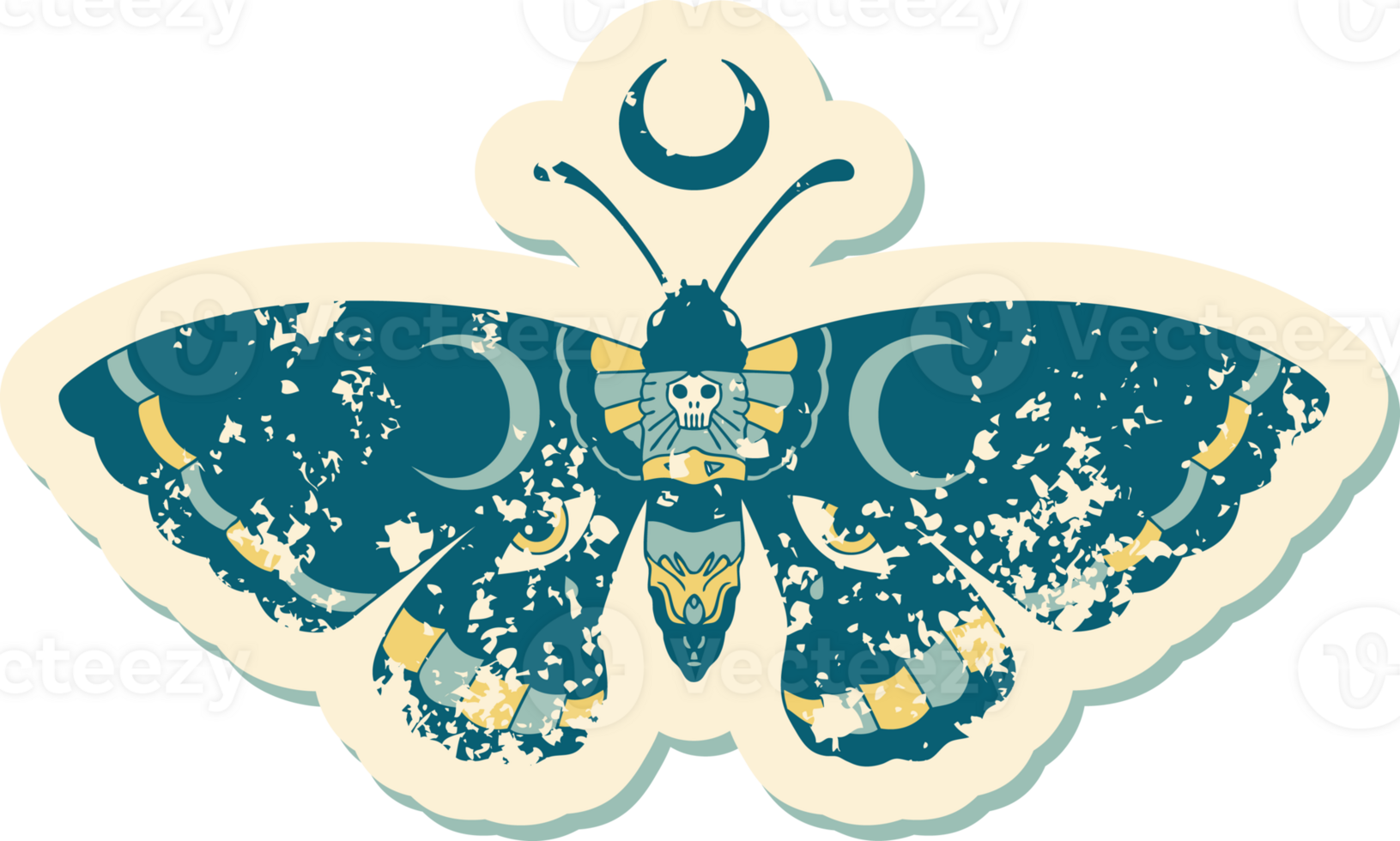 iconic distressed sticker tattoo style image of a moth png