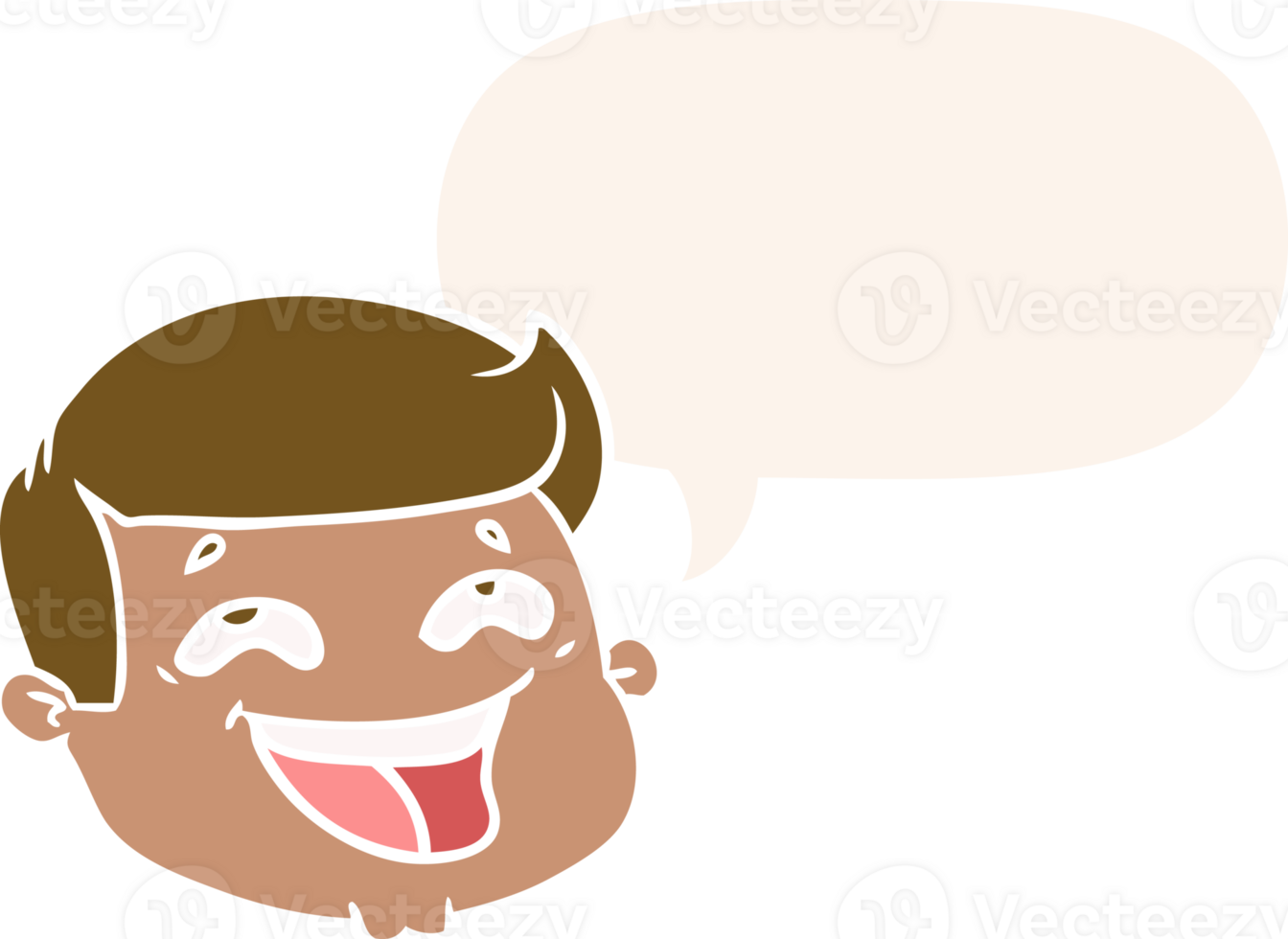 happy cartoon male face with speech bubble in retro style png
