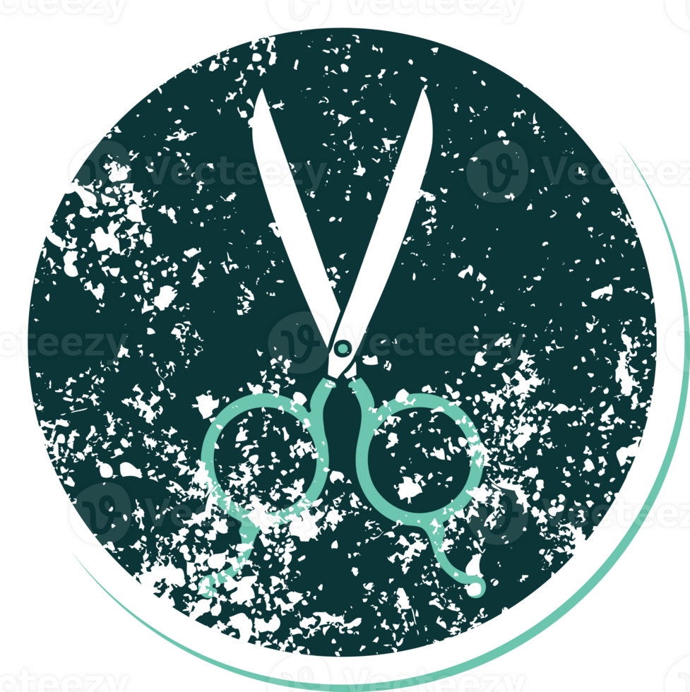 iconic distressed sticker tattoo style image of barber scissors png