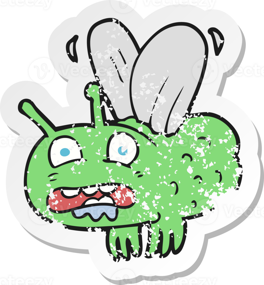 retro distressed sticker of a cartoon fly png
