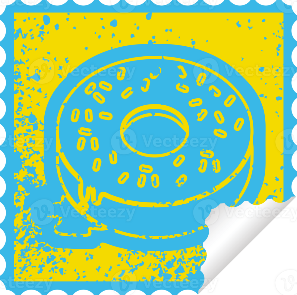 distressed sticker icon illustration of a tasty iced donut png