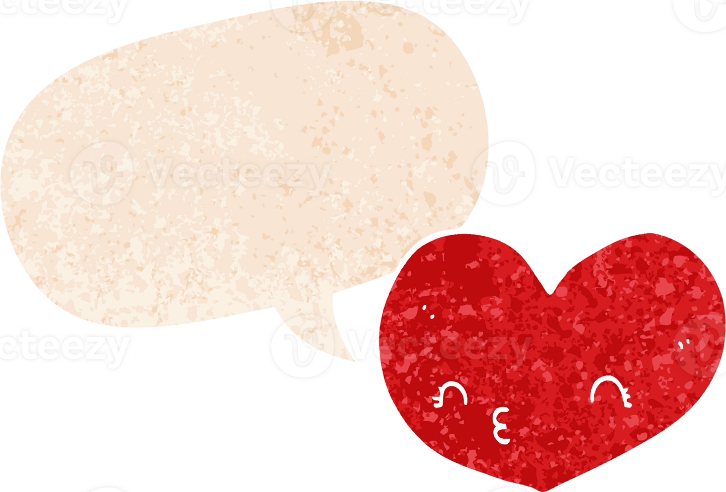 cartoon love heart with speech bubble in grunge distressed retro textured style png